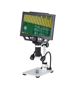 Koolertron 9 inch LCD Digital Microscope with 12MP 1600X Magnification 1080P USB Microscope,5000mAh Battery,10 inch Stand with Side Light Coin Microscope for Plant/Rock/Circuit Board/Coin