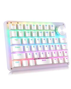 Koolertron 45-key One-Hand Programmable Macro Mechanical Keyboard Mechanical Gaming Keyboard with Portable, RGB Backlight, 4-Layer Configuration, Unique Knob, etc.-White/Blue Switches/RGB LED