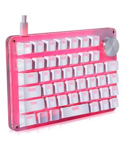 Koolertron One Handed Macro Mechanical Gaming Keyboard, Programmable Keypad, Rotating Knob 45 Keys for Windows PC Gamers-Transparent/Blue Switches/Pink LED