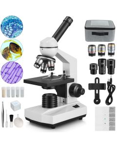Koolertron Compound Monocular Microscope 40X-1280X Biological Microscope All-Metal Optical Glass Lenses,with Mechanical Moving Platform,Microscope Slides Set,LED Light,Body Microscope for Beginners