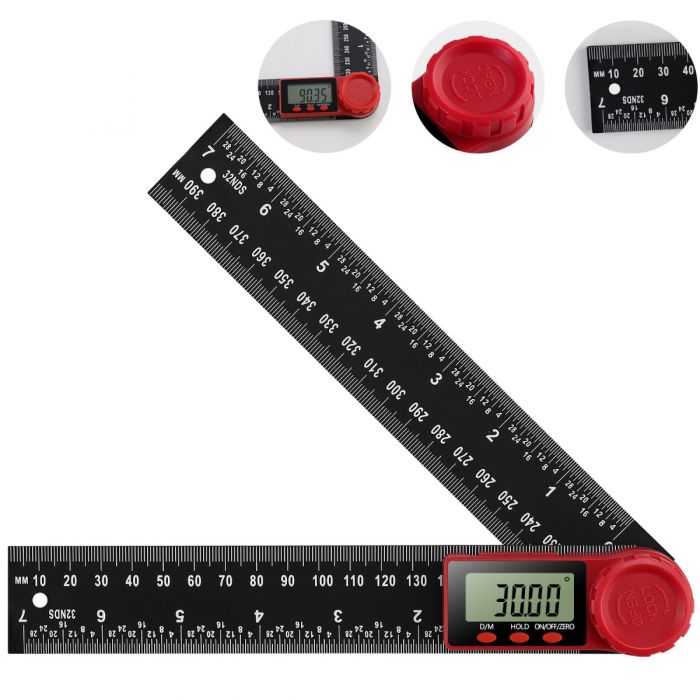 200mm 360 ° LCD Display Nylon Glass Fiber Digital Angle Ruler Inclinometer Electron Goniometer Protractor Angle Finder Meter Measuring Tool with Zeroing and Locking function 