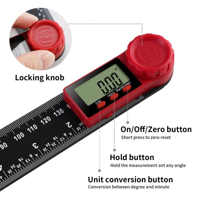 LCD Digital Angle Finder Ruler 360° Protractor Measure Tools 200mm Angle Gauge 