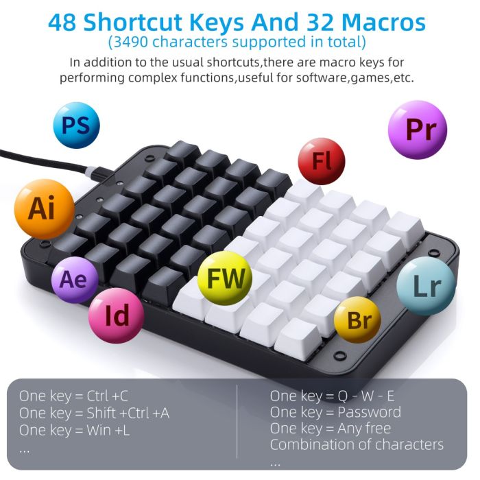 Koolertron One Handed Mechanical Gaming Keyboard with 32 Macro