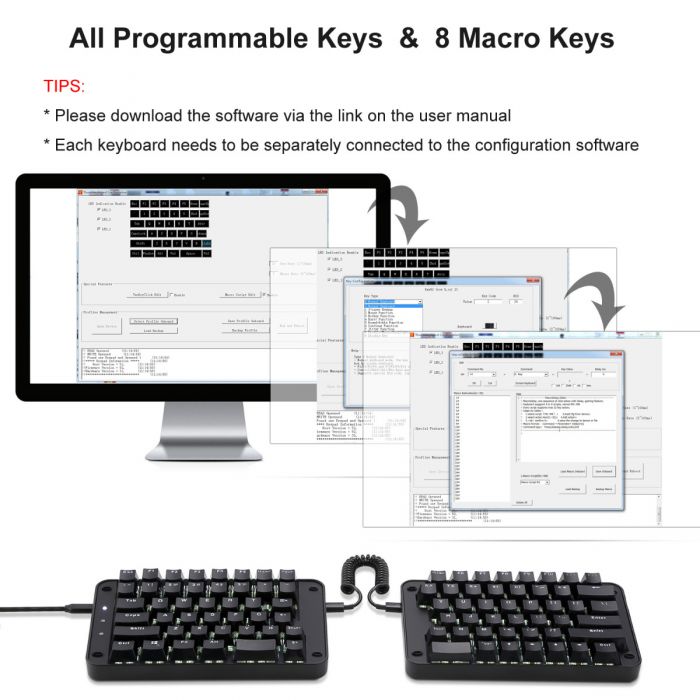 Koolertron Programmable Split Mechanical Keyboard, All 89