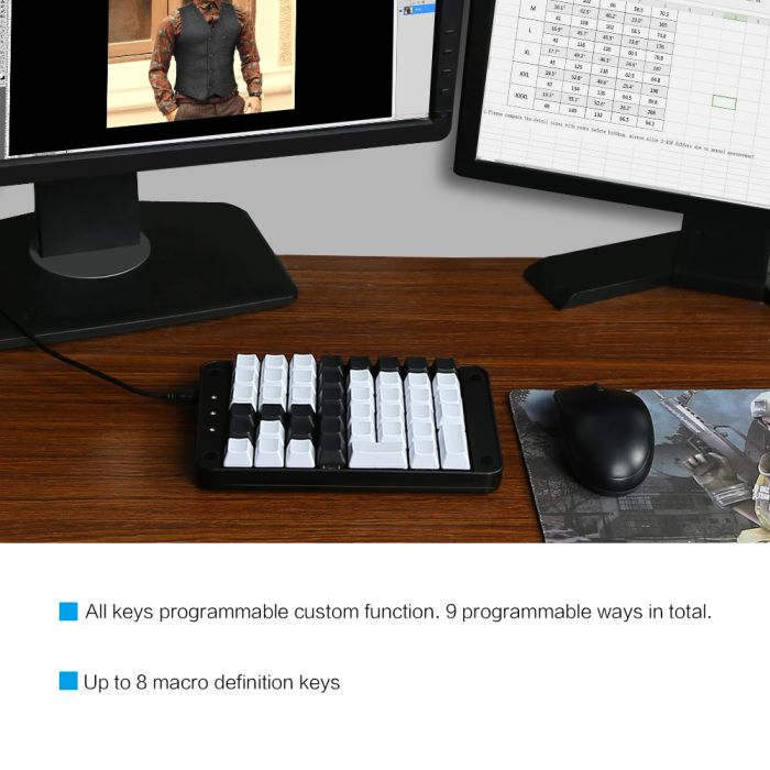 Koolertron Single-Handed Programmable Mechanical Keyboard with All 46  Programmable Keys, 8 Macro Keys, PBT Keycap.