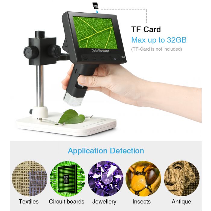 LCD Digital USB Microscope 4.3 in HD Screen 1000X Magnification Camera Video Rec 