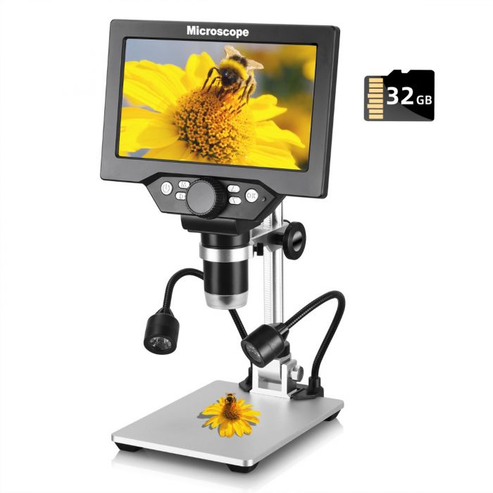 Handheld Microscope with 4-inch Screen and 32GB SD Card, 1080FHD Portable  Digital Microscope with 8 LED Lights, Windows/Mac OS Compatible.