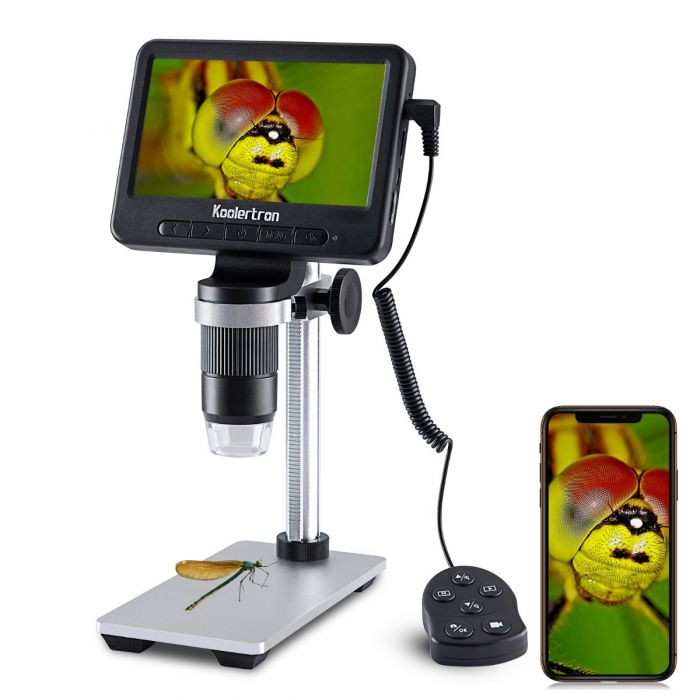 5 inch Coin Microscope with In-line control, 1000x Digital Microscope +  32GB SD Card + Metal Stand, 1080FHD USB Microscope with Wifi Function, 