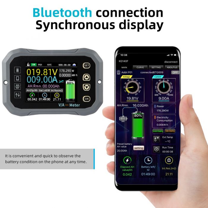 Battery Monitor with Shunt 400A 0-120V 2.4inch Display Wireless