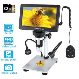7 inch LCD Digital Microscope with Dual Lens 32G TF Card,Koolertron 2000x Optical Magnification Biological Cell Microscope with Digital & Microbial Lens for Cells/Circuit Board Soldering PCB Coins 
