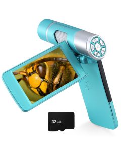 Handheld Microscope with 4-inch Screen and 32GB SD Card, 1080FHD Portable Digital Microscope with 8 LED Lights, Windows/Mac OS Compatible.