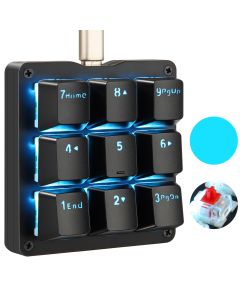 Koolertron One Handed Macro Mechanical Keyboard, Blue LED Backlit Portable Mini One-Handed Mechanical Gaming Keypad OSU! Keyboard 9 Fully Programmable Keys Red Switches