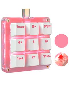 Koolertron One Handed Macro Mechanical Keyboard, Pink LED Backlit Portable Mini One-Handed Mechanical Gaming Keypad OSU! Keyboard 9 Fully Programmable Keys Red Switches