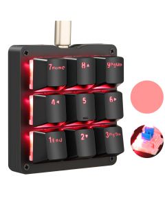 Koolertron One Handed Macro Mechanical Keyboard, Pink LED Backlit Portable Mini One-Handed Mechanical Gaming Keypad OSU! Keyboard 9 Fully Programmable Keys Blue Switches