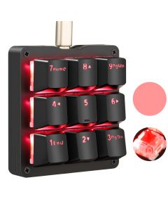 Koolertron One Handed Macro Mechanical Keyboard, Pink LED Backlit Portable Mini One-Handed Mechanical Gaming Keypad OSU! Keyboard 9 Fully Programmable Keys Red Switches