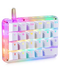Koolertron One Handed Macro Mechanical Keyboard with 23 Fully Programmable Keys, Portable Mini One-Handed Mechanical Gaming Keypad-White/Blue Switches/RGB LED
