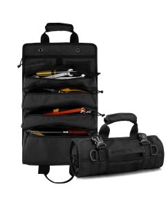 black - Koolertron Black Tool Roll Up Bag, Rolling Tool Bag for Organizer and Storage, 900D Waterproof Oxford Cloth, For Mechanic, Carpenter, Electrician & Hobbyist, First Aid Kit, Car, Motorcycle