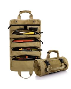 Khaki - Koolertron Roll Up Tool Bag, Tool Roll Pouch Organizer and Storage, 900D Waterproof Oxford Cloth, For Mechanic, Carpenter, Electrician & Hobbyist, First Aid Kit, Emergency Tool Bag in Car Motorcycle