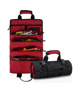 Red - Koolertron Multifunctional Tool Storage Bag, Roll Up Tool Pouch Bag, 900D Waterproof Oxford Cloth, Tool Bag for Men, Rolling Tool Bag for First Aid Kit, Emergency Tool Bag in Car, Emergency