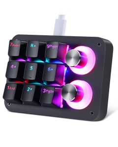 Koolertron One-handed Macro Mechanical Keyboard, LED Backlit Portable 9-key Gaming Keyboard with Fully Programmable Knobs and Keys