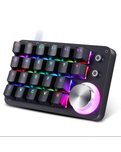 Koolertron One-handed Macro Mechanical Keyboard, LED Backlit Portable 24-key One-handed Mechanical Gaming Keyboard with Fully Programmable Keys for Knobs and Keys (Red Switches)-Black/Red Switches/RGB LED(AW-AMAG24-BKB)