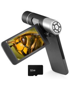 Handheld Microscope with 4-inch Screen and 32GB SD Card, 1080FHD Portable Digital Microscope with 8 LED Lights, Windows/Mac OS Compatible(Black)