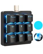 Koolertron One Handed Macro Mechanical Keyboard, Blue LED Backlit Portable Mini One-Handed Mechanical Gaming Keypad OSU! Keyboard 9 Fully Programmable Keys Blue Switches