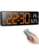 Koolertron Digital Wall Clock,13" Large Display Digital Clock,LED Digital Clock with Remote Control,Countdown Dimmer Large Clock with DST Date Week Temperature,Digital Wall Clock for Living Room Décor-Black/Orange Light