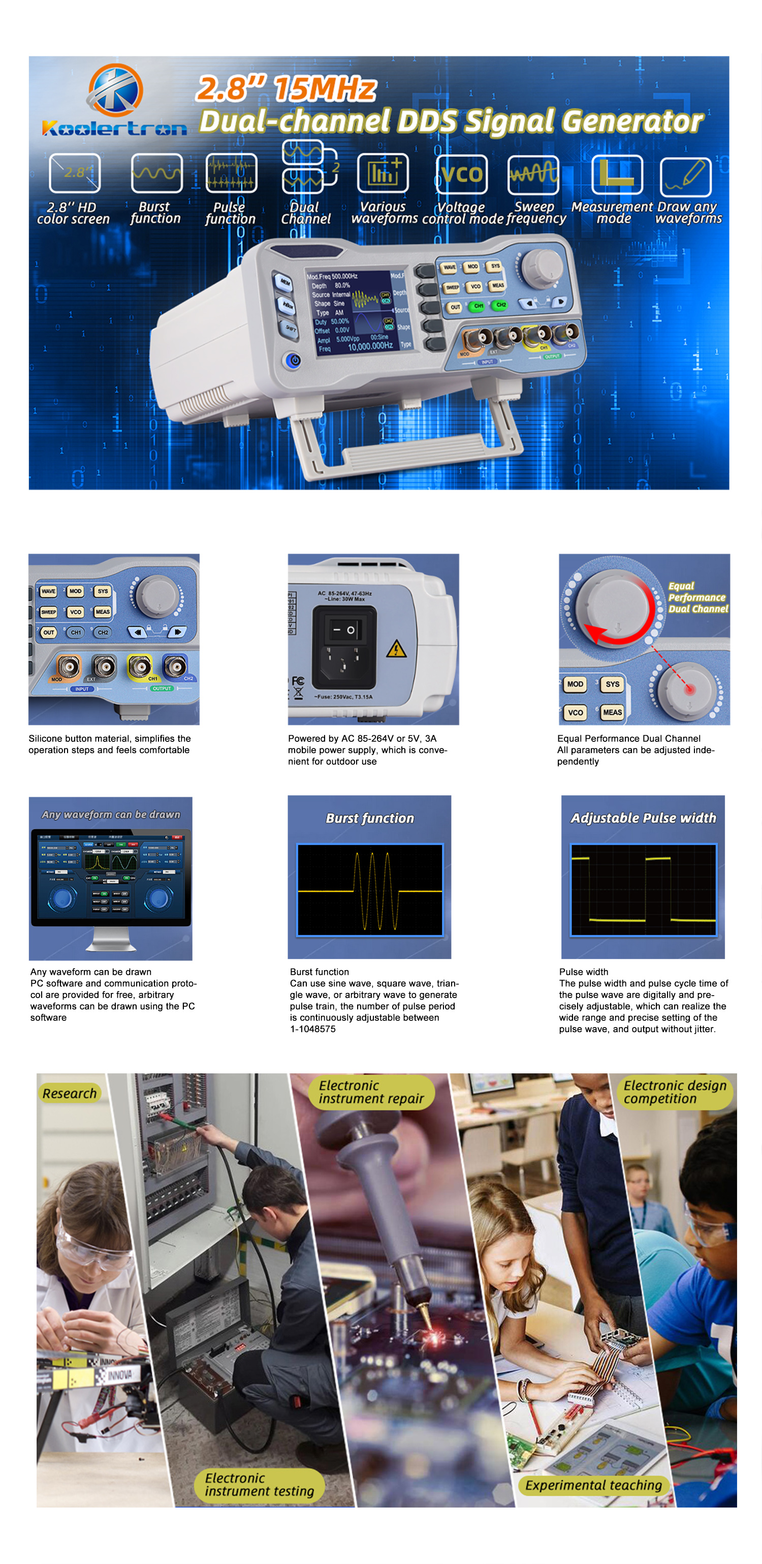 thumbnail image 2 of Mua Goupchn Programmable DDS Signal Generator 60MHz Dual Channel Arbitrary Waveform Function Generator Frequency Meter Cell Phone Control Signal Source B08pbwgx24 2 of 9